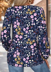 Navy Tummy Coverage Floral Print Long Sleeve Blouse | thumb picture 