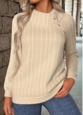 Light Camel Tummy Coverage Long Sleeve High Neck Sweatshirt