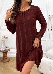 Wine Red A Line Long Sleeve Round Neck Dress | thumb picture 