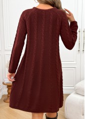 Wine Red A Line Long Sleeve Round Neck Dress | thumb picture 