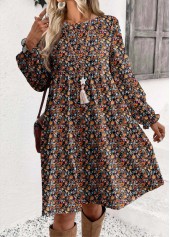 Multi Color Ditsy Floral Print Short Long Sleeve Dress