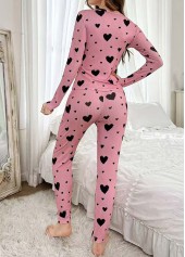 Pink Heart Print Long Sleeve Lounge Top and Pants | thumb picture 