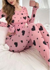 Pink Heart Print Long Sleeve Lounge Top and Pants | thumb picture 