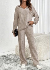 Gray Brown Long Sleeve Lounge Top and Pants | thumb picture 