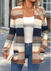 Multi Color Curved Hem Striped Long Sleeve Knit Cardigan | thumb picture 