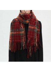 Deep Red Plaid Polyester Detail Scarf
