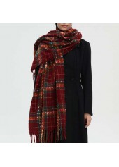 Deep Red Plaid Polyester Detail Scarf | thumb picture 
