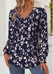 Navy Tummy Coverage Floral Print Long Sleeve T Shirt | thumb picture 