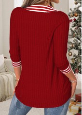 Christmas Wine Red Tummy Coverage Striped T Shirt | thumb picture 