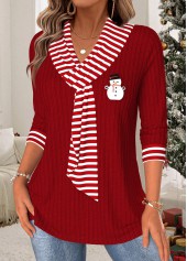 Christmas Wine Red Tummy Coverage Striped T Shirt | thumb picture 