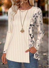 Beige Tummy Coverage Leaf Print Long Sleeve T Shirt | thumb picture 