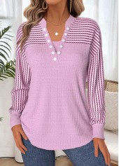 Light Pink Tummy Coverage Geometric Print Long Sleeve Sweatshirt