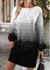 Black Tummy Coverage Ombre Short Long Sleeve Dress