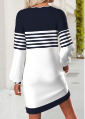 Navy Striped Short Long Sleeve V Neck Dress | thumb picture 