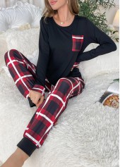 Black Plaid Long Sleeve Lounge Top and Pants