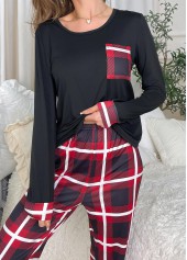 Black Plaid Long Sleeve Lounge Top and Pants | thumb picture 