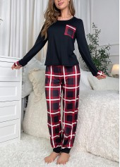 Black Plaid Long Sleeve Lounge Top and Pants | thumb picture 