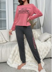 Pink Letter Print Long Sleeve Lounge Top and Pants | thumb picture 