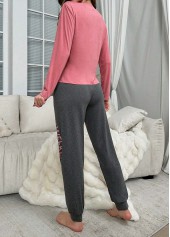 Pink Letter Print Long Sleeve Lounge Top and Pants | thumb picture 