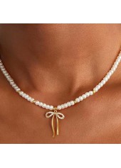 Golden Bow Design Pearl Beaded Necklace