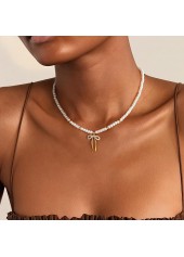 Golden Bow Design Pearl Beaded Necklace | thumb picture 