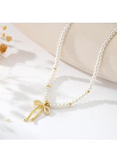 Golden Bow Design Pearl Beaded Necklace | thumb picture 