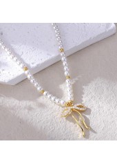 Golden Bow Design Pearl Beaded Necklace | thumb picture 