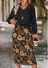 Black Tummy Coverage Floral Print Dress and Cover Up