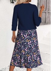Navy Tummy Coverage Leaf Print Dress and Cardigan | thumb picture 