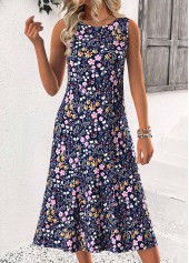 Navy Tummy Coverage Leaf Print Dress and Cardigan | thumb picture 