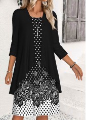Black Tummy Coverage Polka Dot Dress and Cardigan | thumb picture 