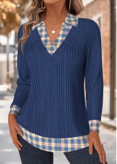 Navy Tummy Coverage Plaid Long Sleeve T Shirt | thumb picture 