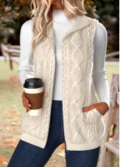 Beige Double Side Pockets Sleeveless Stand Collar Waistcoat | thumb picture 