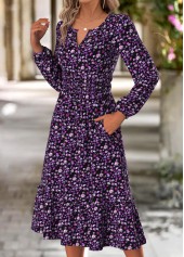 Purple Double Side Pockets Ditsy Floral Print Dress | thumb picture 
