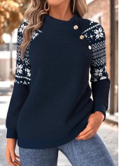 Navy Tummy Coverage Fair Isle Print Long Sleeve Sweatshirt