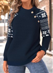 Navy Tummy Coverage Fair Isle Print Long Sleeve Sweatshirt | thumb picture 