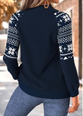 Navy Tummy Coverage Fair Isle Print Long Sleeve Sweatshirt | thumb picture 