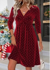 Wine Red Tummy Coverage Short Long Sleeve Dress