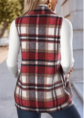 Red Double Side Pockets Plaid Sleeveless Stand Collar Waistcoat | thumb picture 