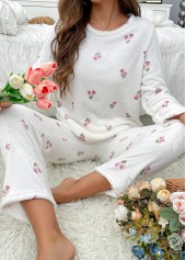 White Floral Print Long Sleeve Lounge Top and Pants