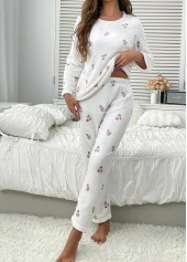 White Floral Print Long Sleeve Lounge Top and Pants | thumb picture 