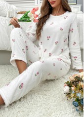 White Floral Print Long Sleeve Lounge Top and Pants | thumb picture 