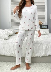 White Floral Print Long Sleeve Lounge Top and Pants | thumb picture 