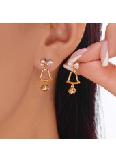 Christmas Bell Golden Bowknot Alloy Earrings