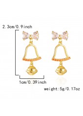 Christmas Bell Golden Bowknot Alloy Earrings