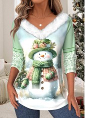 Christmas Light Green Tummy Coverage Long Sleeve T Shirt