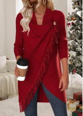 Wine Red Tummy Coverage Long Sleeve Draped Neck Coat