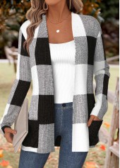 Black Tummy Coverage Plaid Long Sleeve Coat