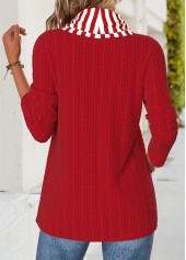 Red Tummy Coverage Striped Long Sleeve Cowl Neck Sweatshirt
