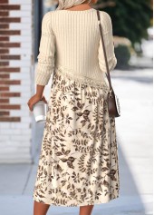 Beige Tummy Coverage Leaf Print Long Sleeve Dress | thumb picture 